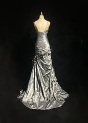 Beautiful Prom Dresses Mermaid Spaghetti Strap Silver Gray With Flowers Long Formal Evening Outfits N3684