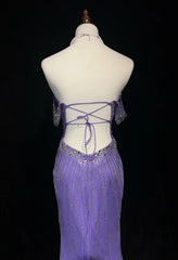 Glitter Prom Dresses Mermaid Sweetheart Lilac Tulle With Beading Backless Long Formal Evening Dress N3888