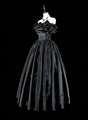 Modest Prom Dresses Ball Gown Off The Shoulder Black Satin Evening Long Quince Dress N3073