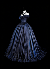 Modest Prom Dresses Ball Gown Navy Blue Tulle Off The Shoulder Sweet 16 Dress Formal Evening Outfits N3516
