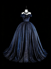 Modest Prom Dresses Ball Gown Navy Blue Tulle Off The Shoulder Sweet 16 Dress Formal Evening Outfits N3516
