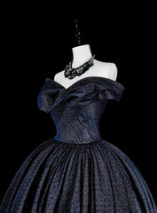 Modest Prom Dresses Ball Gown Navy Blue Tulle Off The Shoulder Sweet 16 Dress Formal Evening Outfits N3516