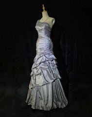 Dreamy 90s Prom Dresses Mermaid One Shoulder Grey With Beading Formal Evening Outfits N3819