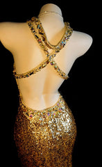 Gorgeous Prom Dresses Mermaid Halter Gold Sequin Backless Sleeveless Formal Evening Outfits N3787