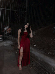 Modest Senior Prom Dresses High Schools Inspiration A Line Halter Burgundy Slit Semi Formal Grad Long Prom Dress For Teens AB2128