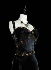 Vintage 1960s Mermaid Sweetheart Black With Straps Sleeveless Long Prom Formal Dresses N1591
