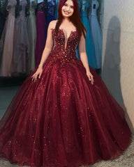 Chic Ball Gowns Prom Dress Women Strapless Burgundy Tulle Long Formal Dance Evening Party Gowns AB1782