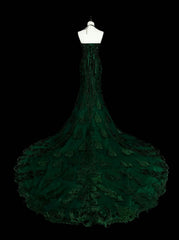 Vintage 1960s Mermaid Sweetheart Dark Green With Crystals Gems Sleeveless Long Prom Formal Dresses N1593