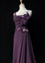 Elegant Prom Dresses A line Purple Chiffon Ruffled Floor Length Formal Evening Outfits N3488