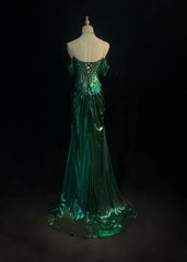 Modest Prom Dresses Inspo Mermaid Off The Shoulder Dark Emerald Green Slit Lace 80s Long Formal Gowns N3389