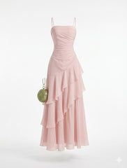 Gorgeous Mermaid Spaghetti Straps Pink Chiffon Prom Dress Long Evening Dress Sleeveless Occasion Dress N1869