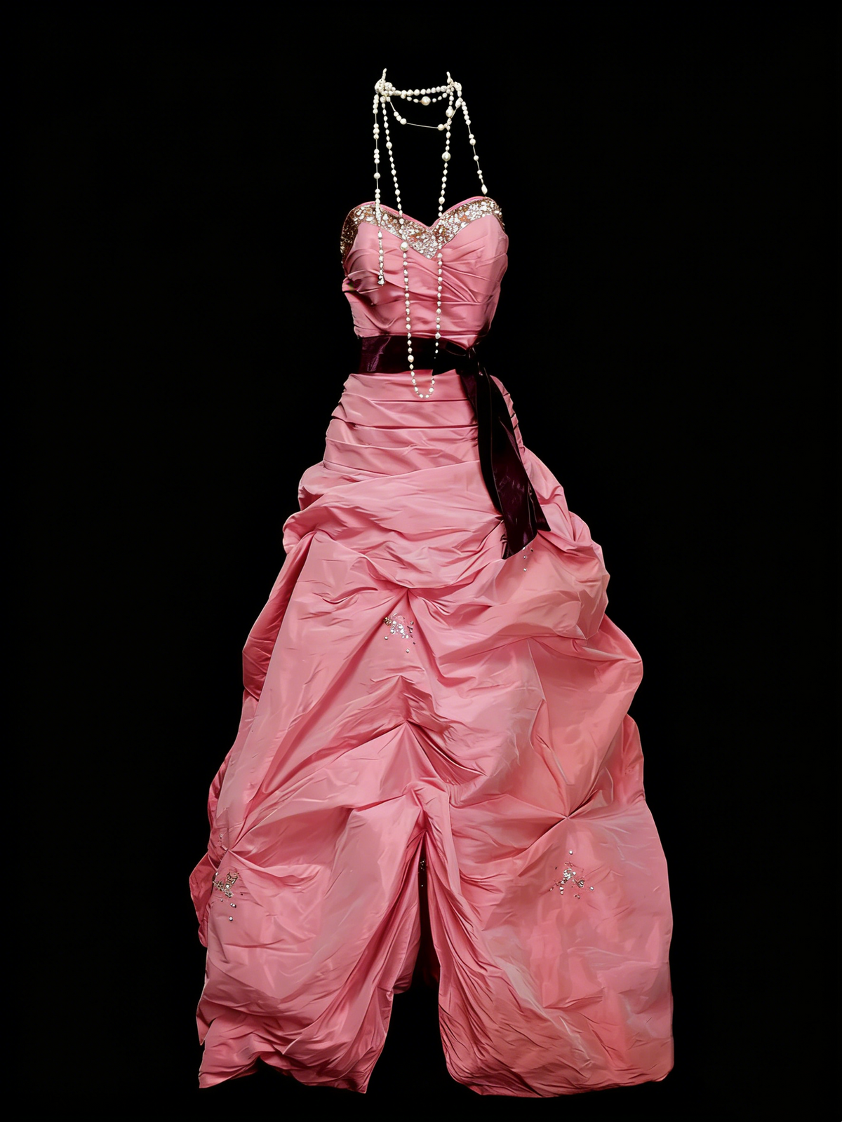 Cute Ball Gown Strapless Pink With Ruffles Taffeta Long Party Gowns Prom Dresses N2140