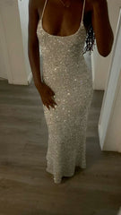 Classy Mermaid Spaghetti Strap Sequined Long Formal Dress 18th Birthday Prom Dresses N2793