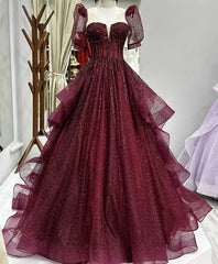 Ball Gowns Prom Dress Women Strapless Burgundy Tulle Long Formal Dance Evening Party Gowns AB1740