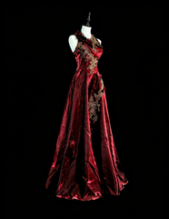 Vintage A line Scoop Burgundy Satin 80s Evening Gowns Formal Birthday Dress Long Prom Dresses N1758