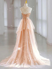 Chic Mermaid Spaghetti Straps Lilac Sequins Long Formal Fancy Prom Evening Dress Dinner Outfits Party Gowns For Teens AB2172