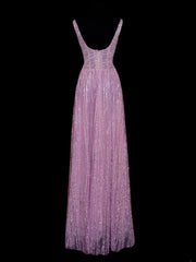 Affordable Sequin 1950s Formal A Line Square Neck Pink Pleated With Beaded Style Impress Long Prom Dresses Party Formal Gowns SA004