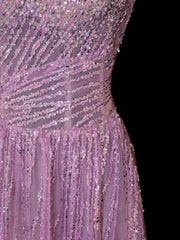 Affordable Sequin 1950s Formal A Line Square Neck Pink Pleated With Beaded Style Impress Long Prom Dresses Party Formal Gowns SA004