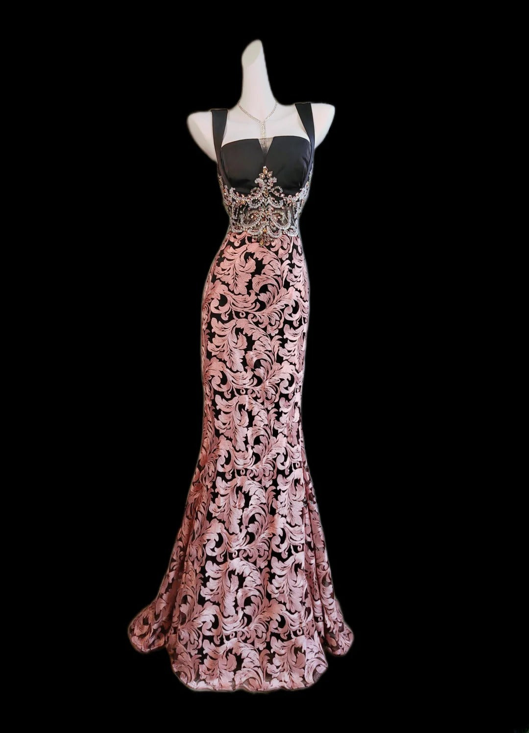 Modest Mermaid Square Neck Floral Pink Lace Sleeveless Long Prom Dresses High School Senior Graduation Dance Party Outfits AS009