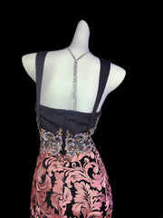 Modest Mermaid Square Neck Floral Pink Lace Sleeveless Long Prom Dresses High School Senior Graduation Dance Party Outfits AS009