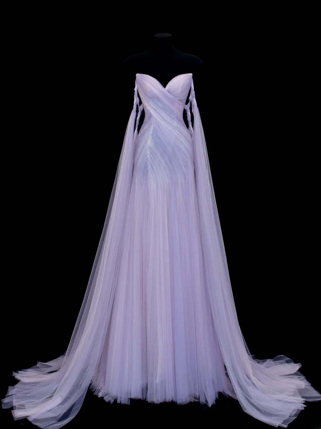 Modest Prom Dress Aesthetic Mermaid Off The Shoulder Lilac Tulle With Cape Style Impress Long Prom Dresses Party Formal Gowns SA010