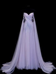 Modest Prom Dress Aesthetic Mermaid Off The Shoulder Lilac Tulle With Cape Style Impress Long Prom Dresses Party Formal Gowns SA010