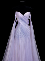 Modest Prom Dress Aesthetic Mermaid Off The Shoulder Lilac Tulle With Cape Style Impress Long Prom Dresses Party Formal Gowns SA010