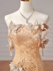 Chic Prom Dresses Aesthetic Mermaid Strapless Gold Sequins With Butterfly Inspiration Impress Long Party Formal Gown For Teenagers High Schools AQ012