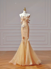 Chic Prom Dresses Aesthetic Mermaid Strapless Gold Sequins With Butterfly Inspiration Impress Long Party Formal Gown For Teenagers High Schools AQ012