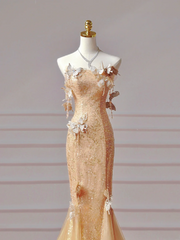 Chic Prom Dresses Aesthetic Mermaid Strapless Gold Sequins With Butterfly Inspiration Impress Long Party Formal Gown For Teenagers High Schools AQ012