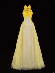 Modest Prom Dress Aesthetic Mermaid High Neck Yellow Lace With Train Style Impress Chiffon Long Prom Dresses Party Formal Gowns SA019