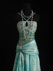 Vintage Prom Dresses 90s Formal Mermaid Halter Blue Chiffon Floral With Beadings Long Party Gowns Prom Dresses AS020