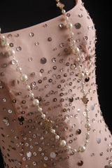 Vintage Prom Dresses 90s Formal Mermaid Spaghetti Straps Pink With Beadings Long Party Gowns Prom Dresses AS024