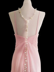 Classic Mermaid Halter Pink Chiffon Sleeveless Long Prom Dresses High School Senior Graduation Dance Evening Outfits AS024