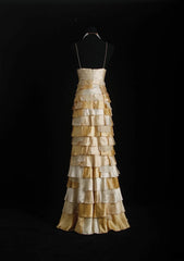Vintage Prom Dresses 90s Formal A line Halter Gold Tiered With Beadings Long Party Gowns Prom Dresses AS025
