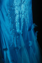 Vintage 90s Prom Dresses Women Mermaid Halter Blue Long Formal Dance Evening Party Gowns AS029