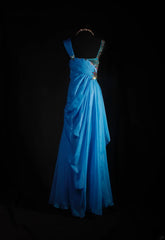 Vintage Prom Dresses 90s Formal A Line V Neck Blue Chiffon With Beadings Long Party Gowns Prom Dresses AS040