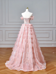 Modest Senior Prom Dresses High Schools Inspiration Ball Gown Strapless Pink With Beaded Semi Formal Grad Long Prom Dress AQ051