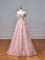 Modest Senior Prom Dresses High Schools Inspiration Ball Gown Strapless Pink With Beaded Semi Formal Grad Long Prom Dress AQ051