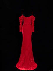 Simple Formal Mermaid Off The Shoulder Red With Slit Ruched Style Impress Long Prom Dresses Party Gowns SA056