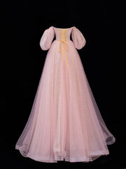 Modest Prom Dress Aesthetic Ball Gowns Off The Shoulder Pink Tulle Style Impress With Sleeves Long Party Formal Gown SA064