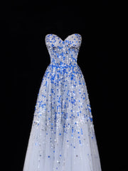 Classy A Line 1950s Formal Sweetheart Blue White Sequins With Beads Style Impress Long Prom Dresses Party Gowns SA067