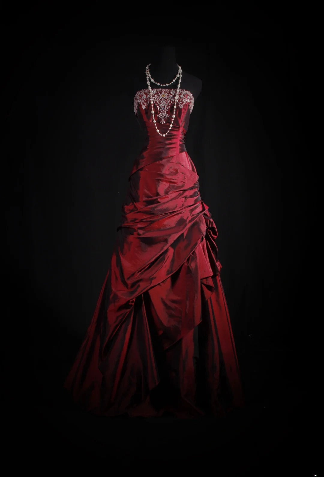 Vintage Ball Gowns Strapless Burgundy Wine Red Dark Satin Party Dress With Beads 1950s Retro Classy Birthday Dinner Long Prom Dresses AS076