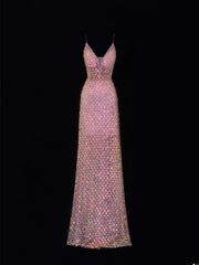 Classy Formal A Line Spaghetti Strap Pink Sequins Style Impress Long Prom Dresses Party Gowns SA076