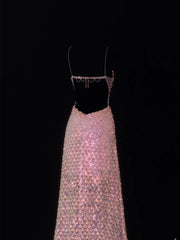 Classy Formal A Line Spaghetti Strap Pink Sequins Style Impress Long Prom Dresses Party Gowns SA076