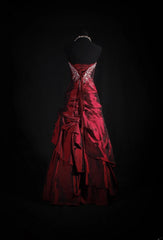 Vintage Ball Gowns Strapless Burgundy Wine Red Dark Satin Party Dress With Beads 1950s Retro Classy Birthday Dinner Long Prom Dresses AS076