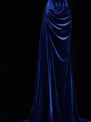 Classy Formal Mermaid Off The Shoulder Royal Blue Velvet With Beads Style Impress Long Prom Dresses Party Gowns SA077