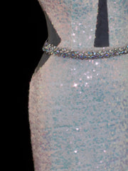 Classy Mermaid 1950s Formal High Neck White Sequins Style Impress Backless Long Prom Dresses Party Gowns SA079
