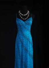 Vintage 1950s Formal Mermaid Spaghetti Strap Royal Blue Chiffon With Beads Sleeveless Long Prom Dresses Party Formal Gowns AS083
