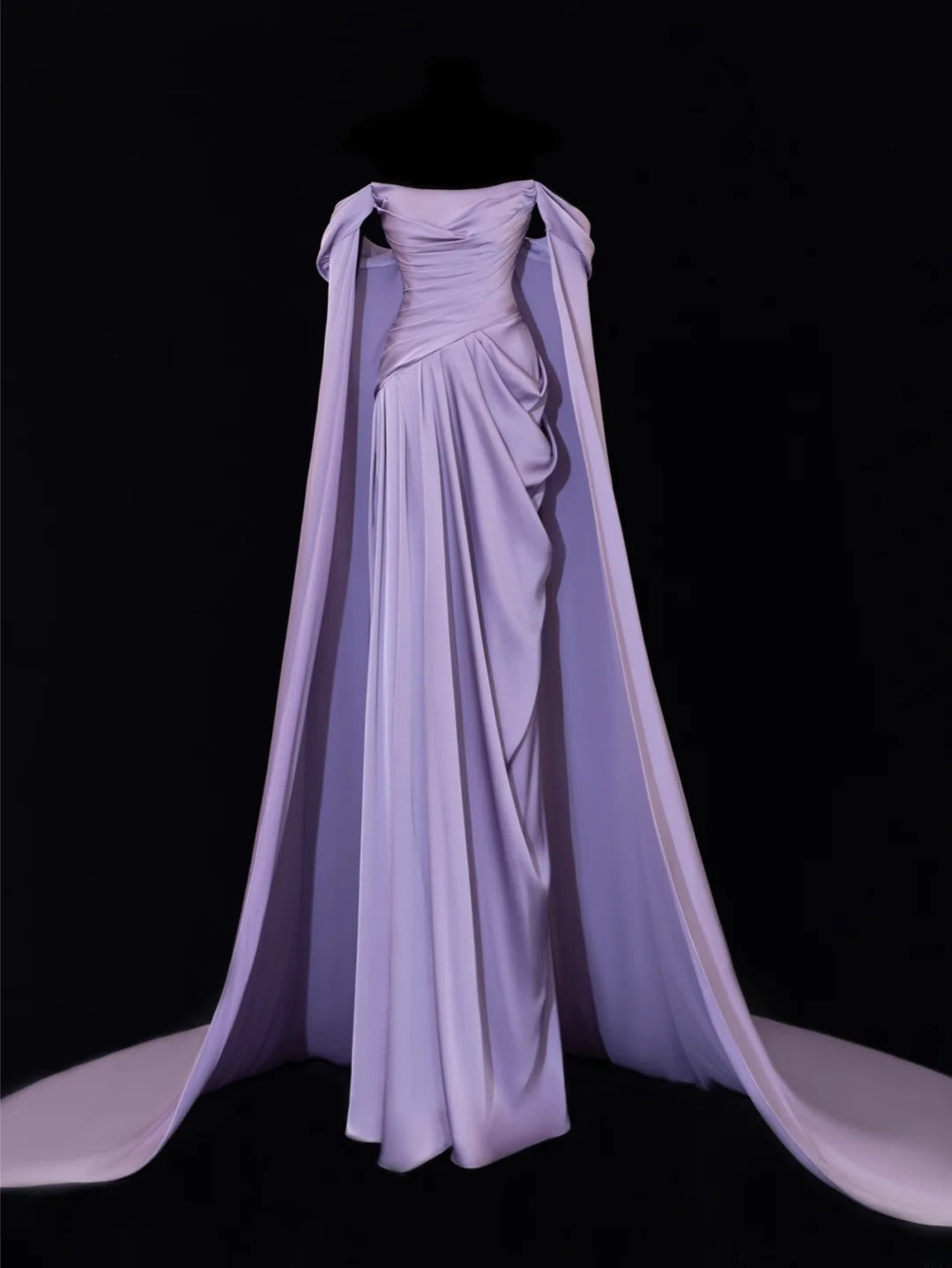 Modest Prom Dresses Aesthetic Sheath Off The Shoulder Lilac Inspiration Style Impress With Sleeves Cape Long Party Formal Gown SA094